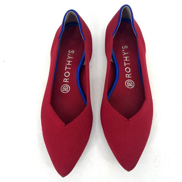 Rothy's Women's 8 The Point Pointed Chili Red Knit Slip On Ballet Flat Shoe - Picture 3 of 9